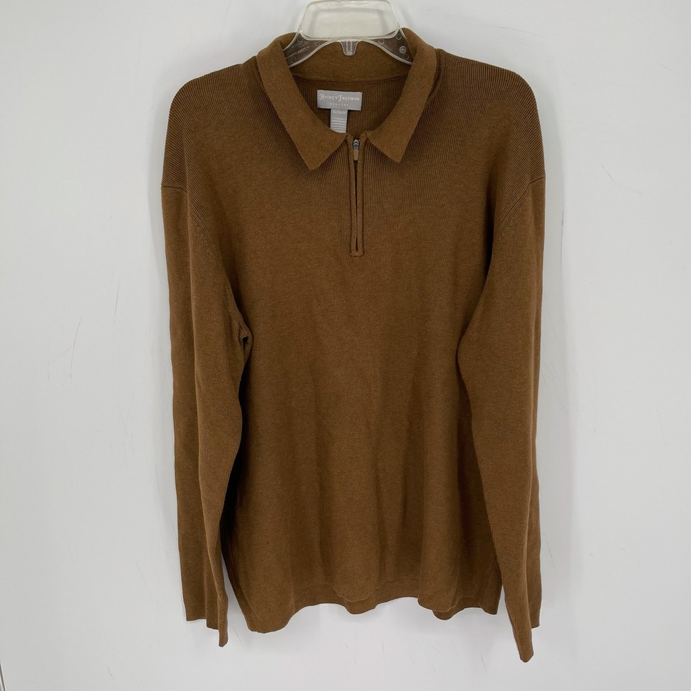Hickey Freeman Men's Brown Quarter Zip Colared Ribbed Pullover Sweater Size XL